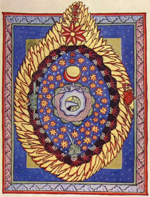 Das Weltall (The Universe). Manuscript illumination from Scivias (Know the Ways) by Hildegard of Bingen (Disibodenberg: 1151) 