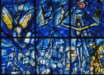 This large free-standing composition in stained glass is a memorial to Dag Hammarskjld, former Secretary-General of the United Nations, and the fifteen others who lost their lives in a plane crash in Ndola, Africa while on a peace mission. It is a gift from United Nations staff members and Marc Chagall, the French artist who executed the work. A detail of the stained glass composition. 1/Aug/1985. UN Photo/Lois Conner. www.unmultimedia.org/photo/